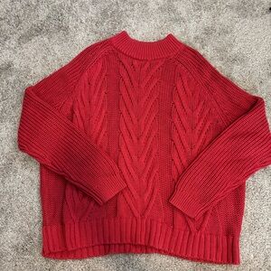 J. Crew Red Cable Knit Crew Neck Sweater